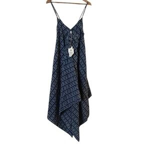 NWT World Market Indigo Collection Geom. Block Print Scarf Hem Midi Dress S/M